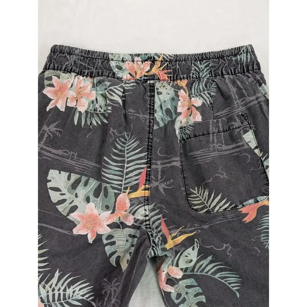 L.O.G.G. H&M Mens Small S Black Tropical Hawaiian Floral Drawstring Shorts Beach